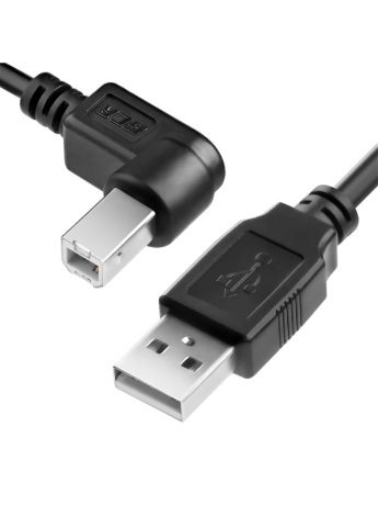 Кабели GCR Кабель USB 2.0 0.2m AM/BM угловой, черный, 28/28 AWG, экран, армированный, морозостойкий