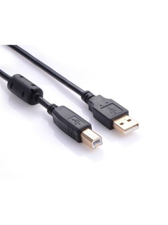 Кабели GCR Кабель USB 2.0 5.0m AM/BM черный, ферритовое кольцо, 28/24 AWG, экран, армированный, морозостойкий