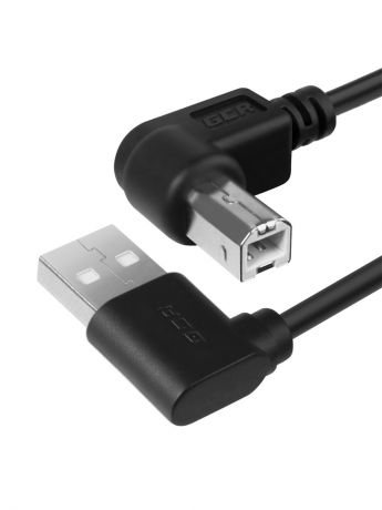 Кабели GCR Кабель USB 2.0 1.0m AM/BM угловой/угловой, черный, 28/28 AWG, экран, армированный, морозостойкий
