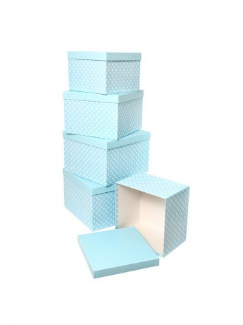 Подарочные коробки VELD-CO Набор из 5 картонных кубов 22х22х16 - 30х30х20см, Белый горошек на голубом