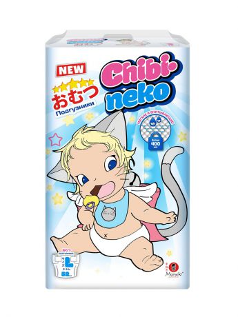 Подгузники детские Maneki Подгузники детские одноразовые "Chibi-neko", размер L, 9-14 кг, 52 шт