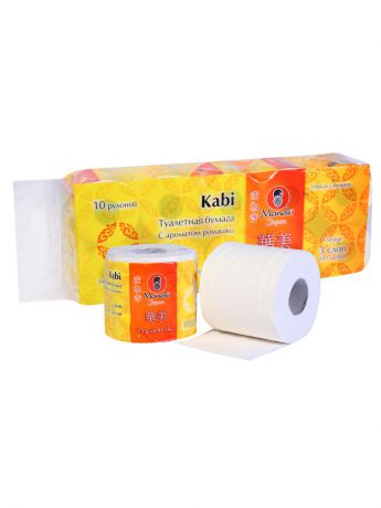 Туалетная бумага Maneki Бумага туалетная  Kabi 3 слоя, 39,2 м, с ароматом Ромашки, 10 рул/упак