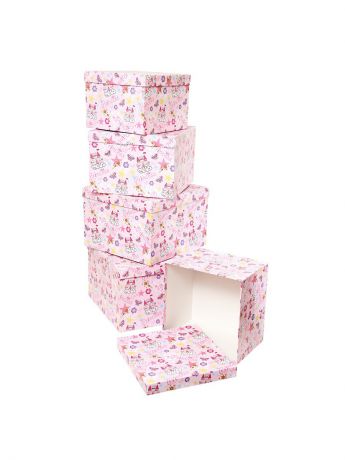 Подарочные коробки VELD-CO Набор из 5 картонных кубов 22х22х16 - 30х30х20см,  Замок принцессы