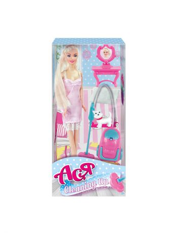 Куклы Toys Lab Кукла Ася  Блондинка в розовом платье с пылесосом  Уборка