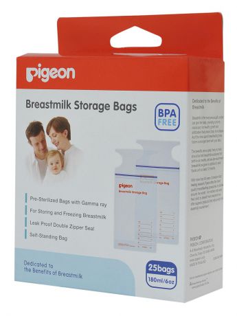 Пакеты для детского питания PIGEON Пакеты для заморозки и хранения грудного молока 180 мл одноразового применения, 25шт