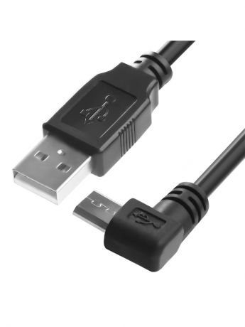 Кабели GCR Кабель micro USB 2.0 0.5m угловой, черный, 28/28 AWG, AM / microB 5pin, экран.