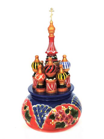 Сувениры Taowa Церквушка большая с заводным механизмом красно - синяя с бордовыми цветами
