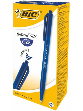 Ручки BIC Ручка шариковая автоматическая BIC Round Stic Clic синяя, 20 штук