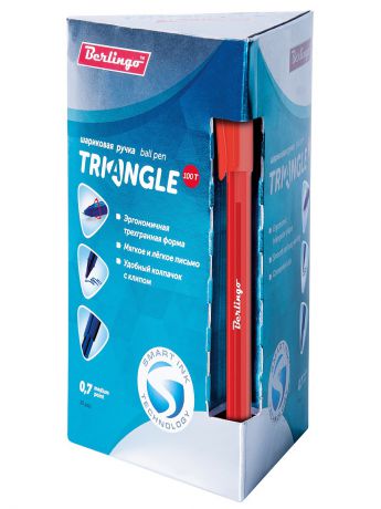 Ручки Berlingo Набор шариковых ручек (30 шт) "Triangle 100T" красная, 0,7мм, трехгран., игольчатый стержень