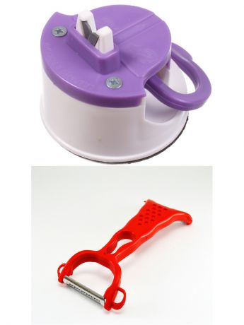 Наборы кухонных принадлежностей Радужки Точилка на присоске фиолетовая + нож для чистки овощей