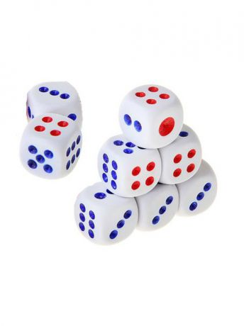 Игровые наборы Радужки Кости игральные 1,8 на 1,8 см, белые с цветными точками, набор 8 штук