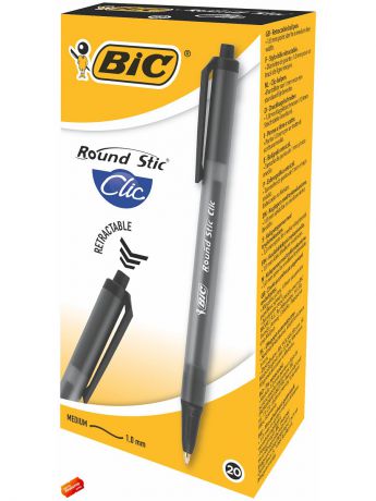 Ручки BIC Ручка шариковая автоматическая BIC Round Stic Clic черная, 20 штук