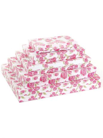 Подарочные коробки VELD-CO Коробка картонная, набор из 5 шт. 20*10*3-40*30*5 см.  Розовая графика