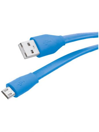 Кабели Partner Partner ПР032976 Кабель USB 2.0 - microUSB, 1м, 2.1A, голубой, плоский