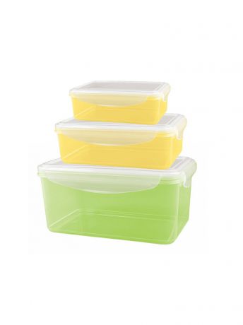 Контейнеры из полимеров Бытпласт. Набор контейнеров для холодильника и микроволновой печи "smart lock" 0.5л+1.1л+1,6л, зеленый+оранжев