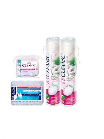 Ватные диски CLEANIC Комплект: Ватные диски 2х80шт., Ватные палочки Professional 200 шт, Ватные палочки 160 шт.