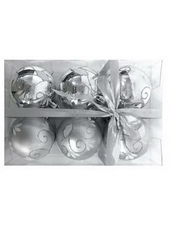 Елочные украшения СНОУБУМ Набор шаров 6шт, 6см, пластик, "Морозный узор", серебро, 2 дизайна