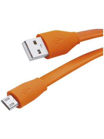 Кабели Partner Partner ПР032979 Кабель USB 2.0 - microUSB, 1м, 2.1A, оранжевый, плоский