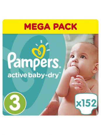 Подгузники детские Pampers Подгузники Pampers Active Baby-Dry 5-9 кг, 3 размер, 152 шт.