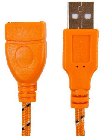 Кабели Partner Кабель USB 2.0 5м (А-А) удлинитель m/f, оранжевая оплетка