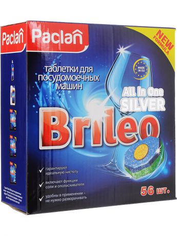Средства для посудомоечных машин Paclan Таблетки для посудомоечных машин All in one Silver, 56 шт.