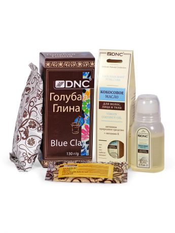 Косметические наборы для ухода DNC Набор для ухода за кожей и волосами: Кокосовое масло (60мл), Голубая косметическая глина (100г)
