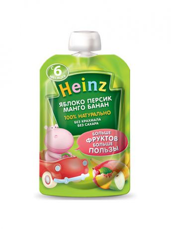 Пюре детские Heinz Пюре Heinz яблоко/персик/манго/банан, с 6 месяцев, 90г (12 штук)