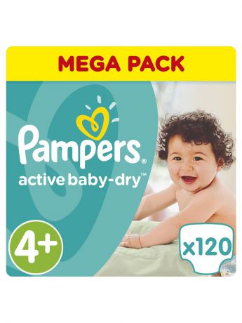 Подгузники детские Pampers Подгузники Active Baby-Dry 9-16 кг, 4+ размер, 120 шт.