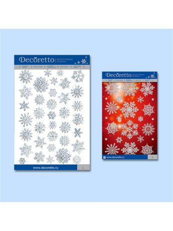 Наклейки интерьерные DECORETTO Набор наклеек для декора Сверкающие снежинки и Искрящиеся снежинки