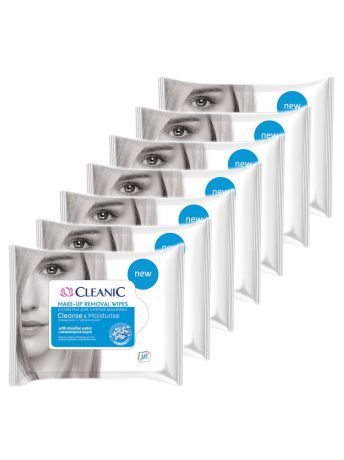 Салфетки косметические CLEANIC Салфетки для снятия макияжа Cleanic CLEANSE MOISTURISE с мицеллярной водой, 7уп по 10шт, комплект