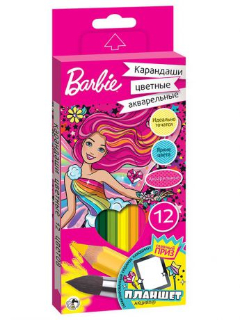Карандаши Mattel Карандаши цветные акварельные Mattel Barbie 12 цветов