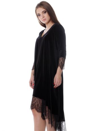 Платья SEANNA Платье из черного бархата свободное с кружевом "Шантильи"