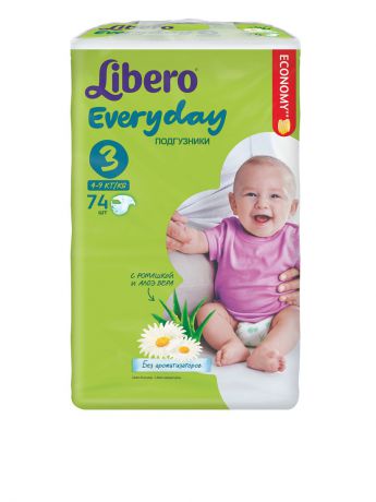 Подгузники детские Libero Подгузники для детей LIBERO Everyday 74шт Midi (3)  4-9 кг.