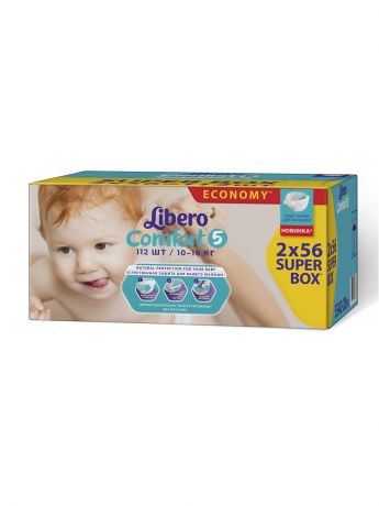 Подгузники детские Libero Подгузники для детей LIBERO Comfort 2*56шт Maxi+ (5) супер-бокс 10-16 кг.