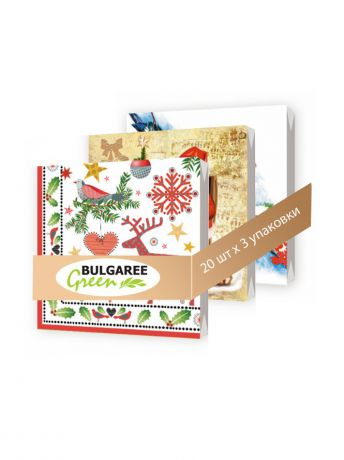 Бумажные салфетки Bulgaree Green Набор новогодний Зимние фантазии из 3 упаковок трехслойных салфеток с ярким принтом, 3х20 шт