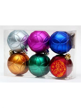 Елочные украшения Magic Time Новогоднее подвесное украшение Ассорти шаров разноцветное счастье, набор из 6шт., 6см, 76071