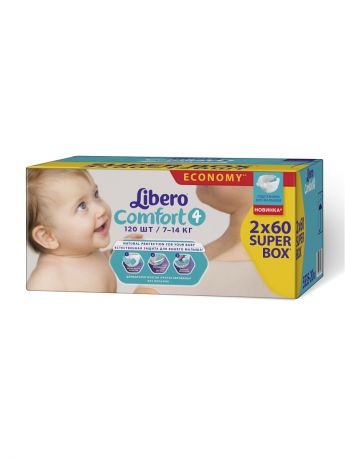 Подгузники детские Libero Подгузники для детей LIBERO Comfort 2*60шт Maxi (4) супер-бокс 7-14 кг.