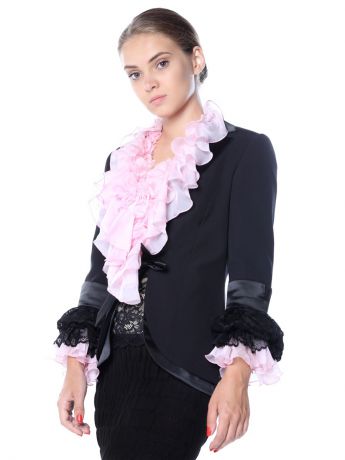 Блузки SEANNA Блузка из черного кружева Розы, на подкладке из бифлекса с отделкой розовым шифоном покругу