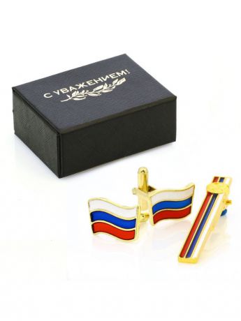 Запонки MACAR Подарочный набор: запонки "Флаг РФ" и зажим для галстука