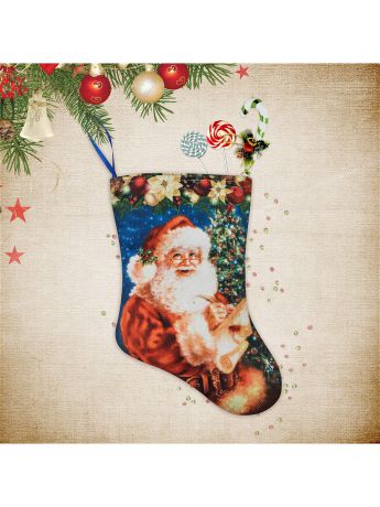 Подарочные пакеты Рапира Сапожок для подарка "Дед Мороз пишет письмо" 24,5х33 см печать на искуственном льне