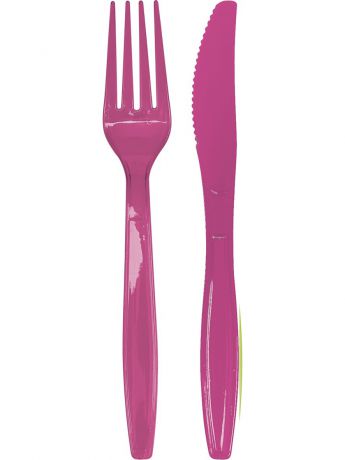 Одноразовая посуда DUNI Комплект 3 упаковки по 20шт. Ножи и вилки пластиковые, 10+10 шт, розовые.