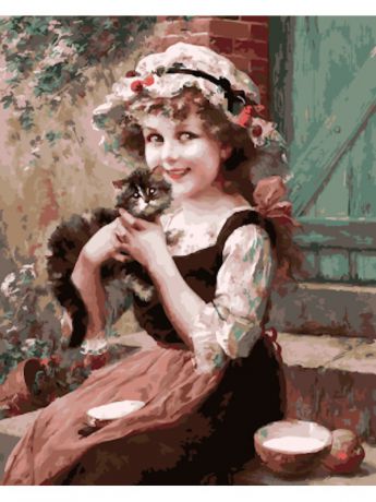 Наборы для рисования Цветной Картины по номерам Девочка с котенком