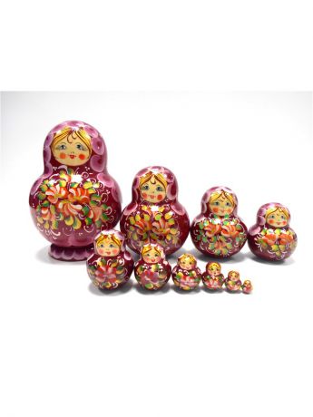 Сувениры Taowa Матрешка - Пухляшка - цветы на бордовом