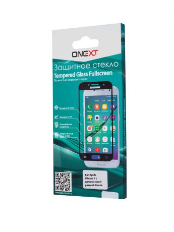Защитные стекла ONEXT Защитное стекло Onext для телефона Apple iPhone 7 с силиконовой рамкой белое