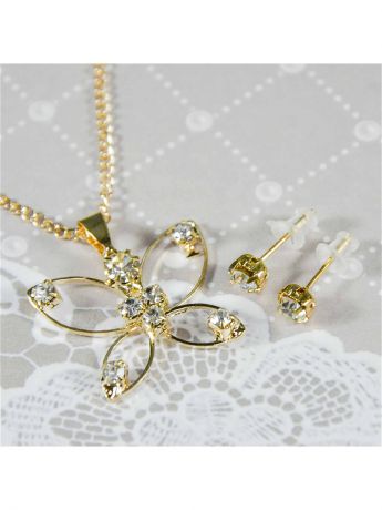 Бусы Queen fair Гарнитур 2 предмета: серьги, кулон "Невесомость", бабочка, цвет белый в золоте