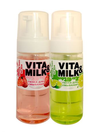 Пенки VITA-MILK Пенка для умывания Vita&Milk в наборе 2 шт х 150мл, ароматы: Клубника, Лайм