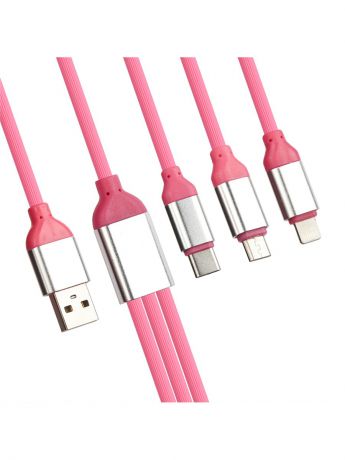 Кабели Liberty Project Кабель USB "LP" 3 в 1 для подзарядки Apple 8 pin/MicroUSB/USB Type-C силиконовый (розовый/европакет)