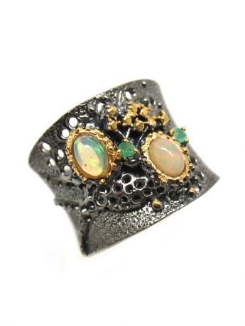 Ювелирные кольца KARMONIA Авторское серебряное кольцо с опалами и изумрудами.