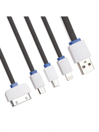 Кабели Liberty Project Кабель USB "LP" 4 в 1 для подзарядки Apple 8 pin/30 pin/MicroUSB/MiniUSB плоский (черный/белый/син.)