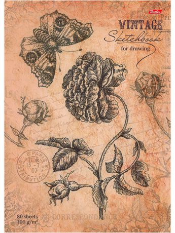 Блокноты Hatber Бизнес-блокнот SketchBook 80 листов 100гр/кв.м без линовки твердый переплет -Vintage flower